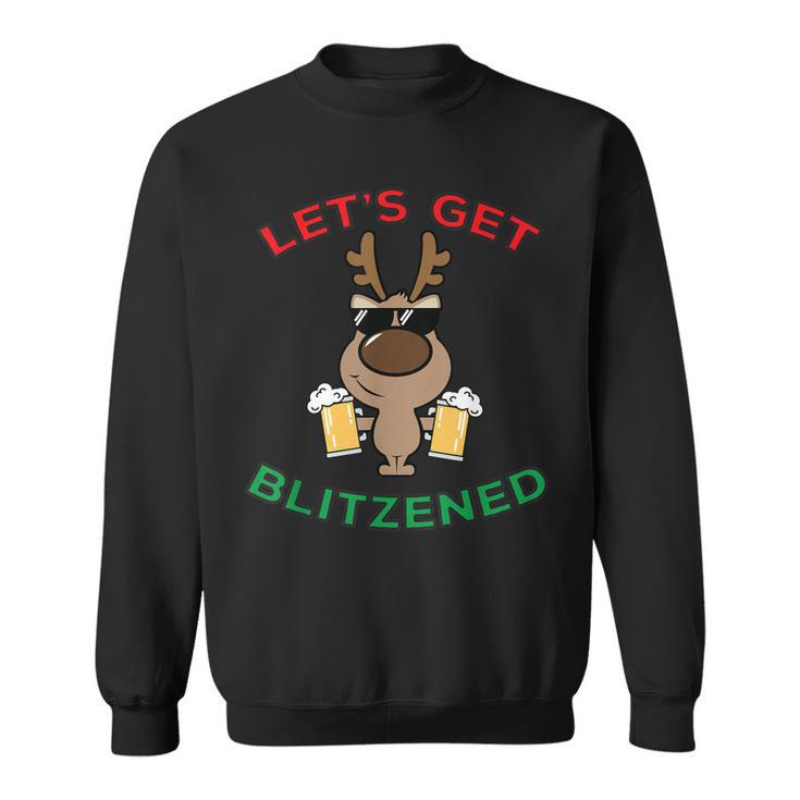 Lets Get Blitzened Funny Beer Reindeer Bar Party  Men Women Sweatshirt Graphic Print Unisex