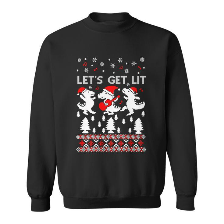 Lets Get Lit Pajamas Dinosaur Ugly Christmas Sweater Gift Sweatshirt
