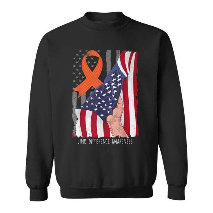 Limb Difference Awareness American Flag Orange Ribbon  Sweatshirt