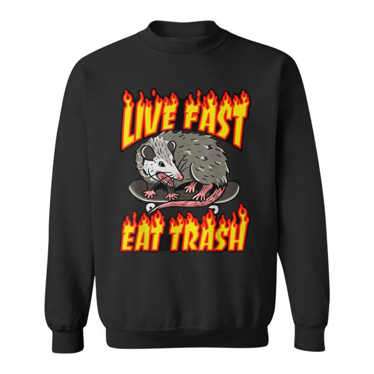 Live Fast Eat Trash Possum Vintage Funny Skateboard Opossum  Sweatshirt