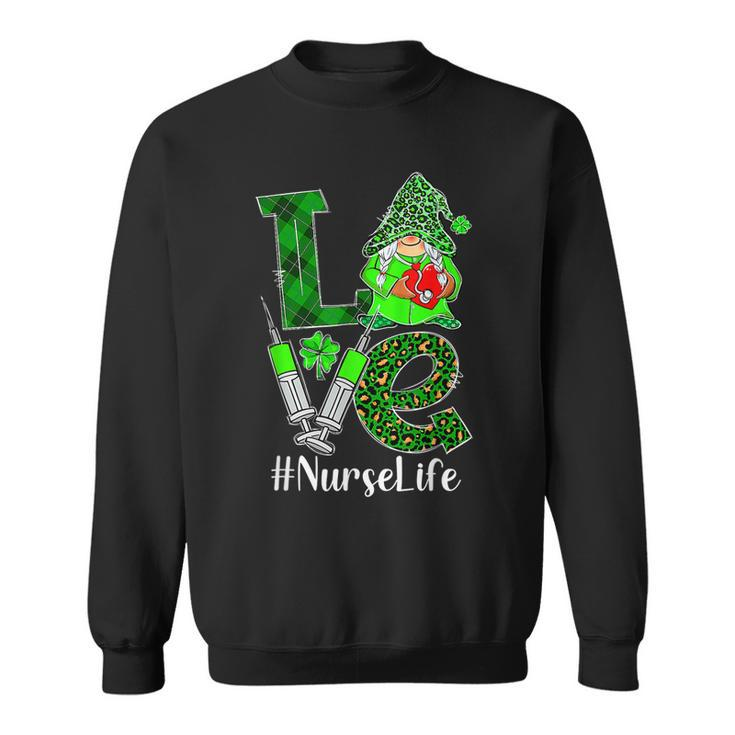 Love Gnome Nurse Life Er Rn St Patricks Day Leopard Shamrock  Sweatshirt