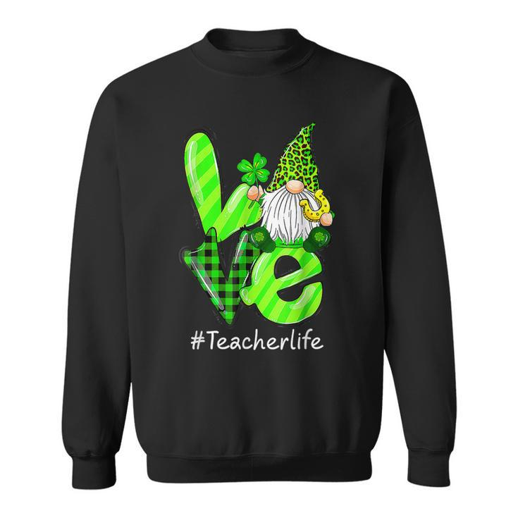 Love Teacher Life Gnome Leopard Shamrock St Patricks Day V2 Sweatshirt