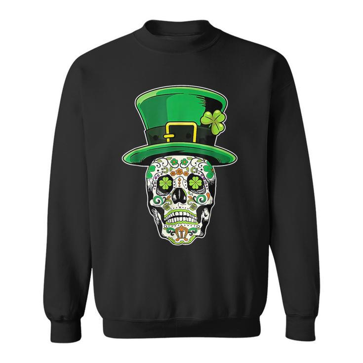 Lucky St Patricks Day Green Irish Shamrock Skull Cap  Sweatshirt