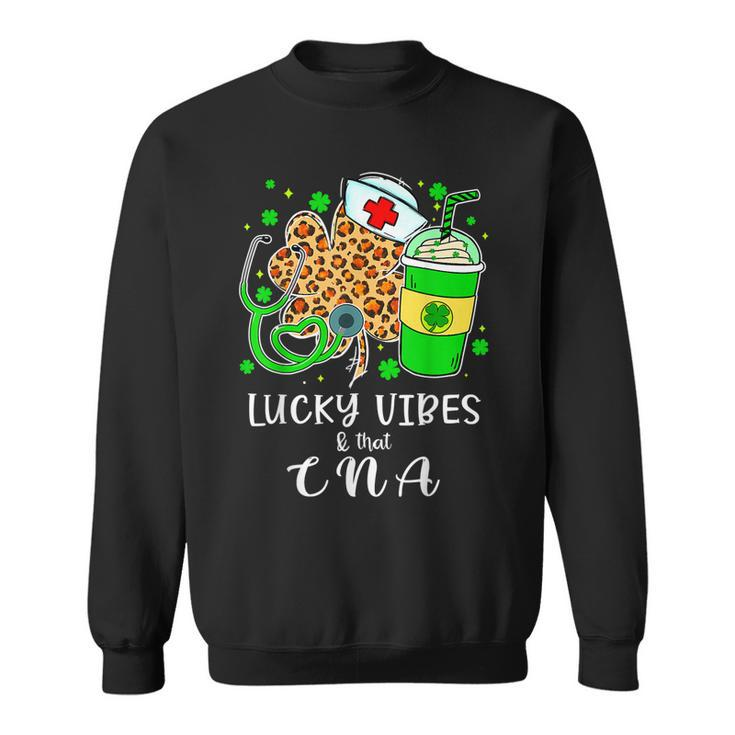 Lucky Vibes & Cna Life St Patricks Day Leopard Shamrock  Sweatshirt