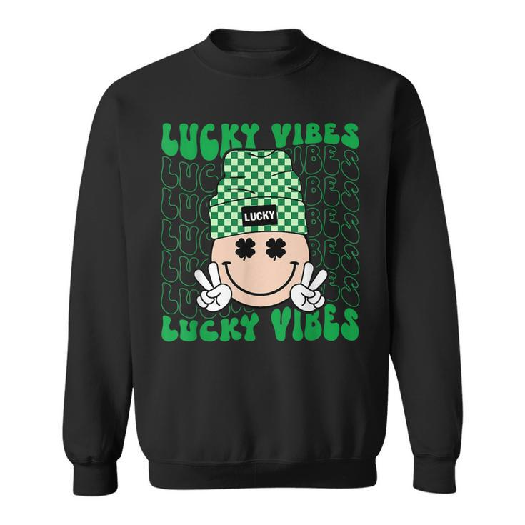Lucky Vibes Hippie Groovy St Patricks Day Shamrock Irish Sweatshirt