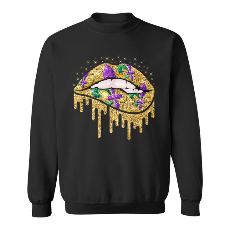 Mardi Gras Carnival Costume Purple & Gold Fleur De Lis Lips  V4 Sweatshirt