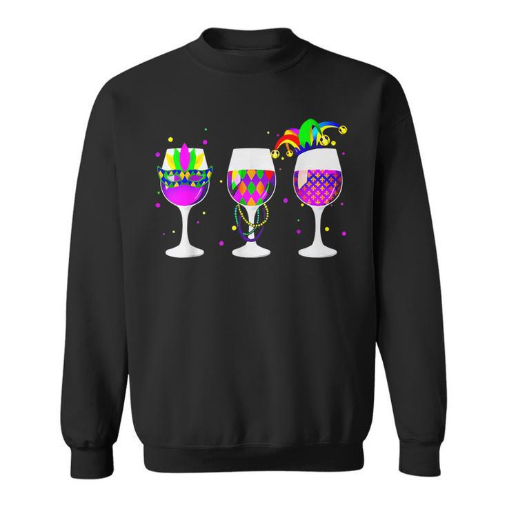 Mardi Gras Glass Of Wine Funny Drinking Wine For Men Women  Sweatshirt