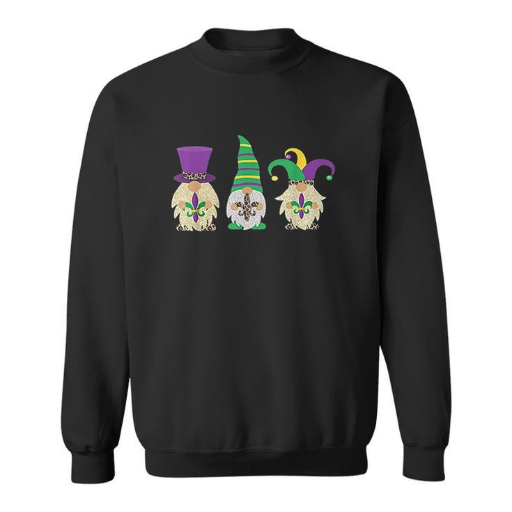 Mardi Gras Three Gnomes Funny Purple And Gold Festival Gnomes Men Women Sweatshirt Graphic Print Unisex