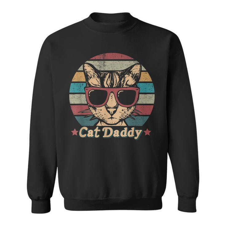 Mens 80S Cat Daddy Vintage Sun Funny Cat In Retro Sunglasses Dad  Sweatshirt