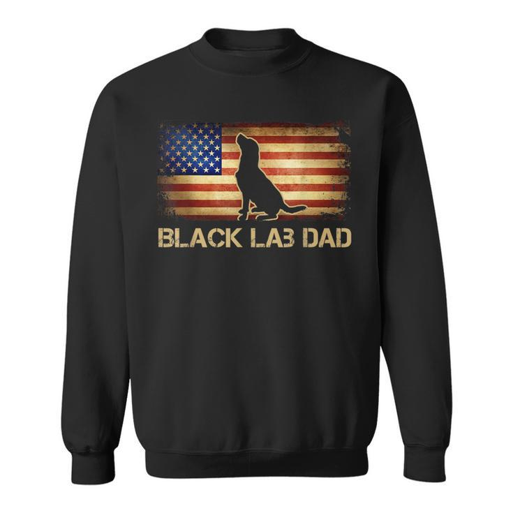 Mens Black Lab Dad Vintage American Flag Patriotic Dog Lover  Sweatshirt
