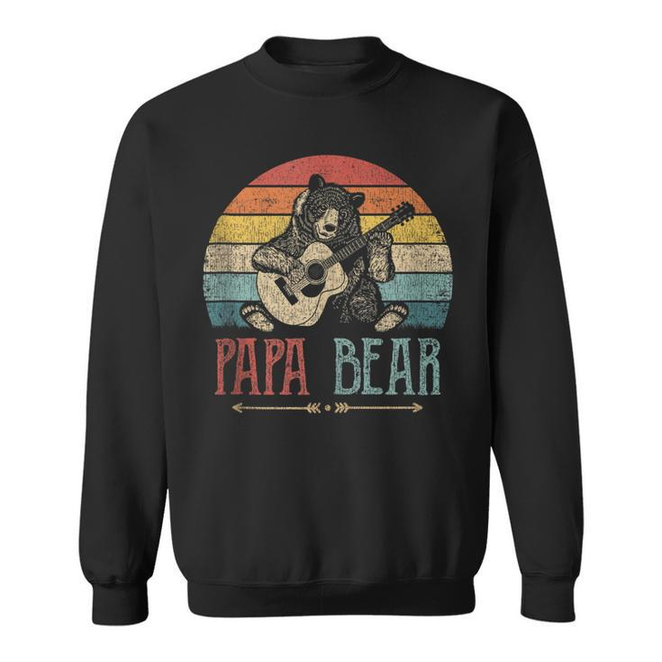 Mens Cute Papa Bear Vintage Fathers Day Retro Dad Guitar  Sweatshirt