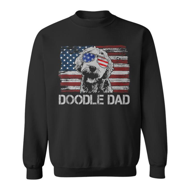 Mens Doodle Dad Goldendoodle Dog American Flag 4Th Of July Men Women Sweatshirt Graphic Print Unisex