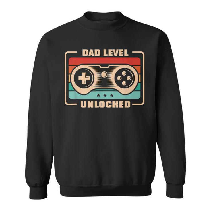 Mens New Dad  Vintage Dad Level Unlocked Father  Sweatshirt