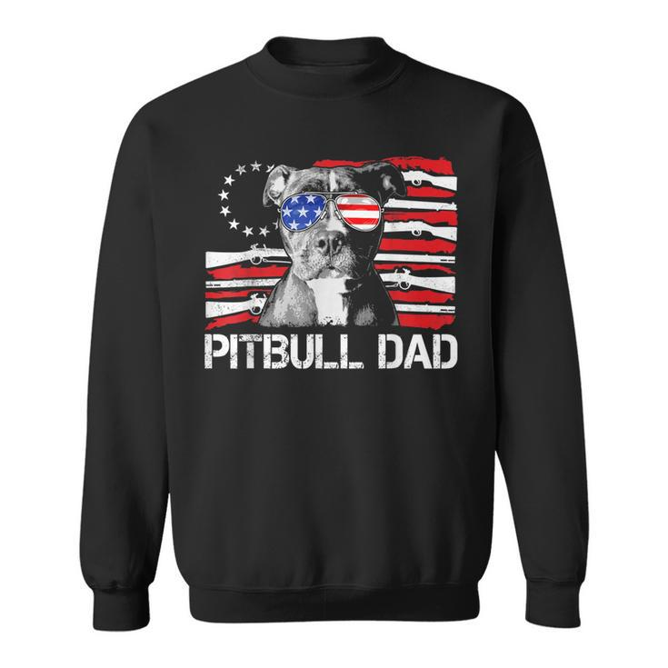 Mens Pitbull Dad Gun Rights American Flag 4Th Of July Dog Lover Men Women Sweatshirt Graphic Print Unisex