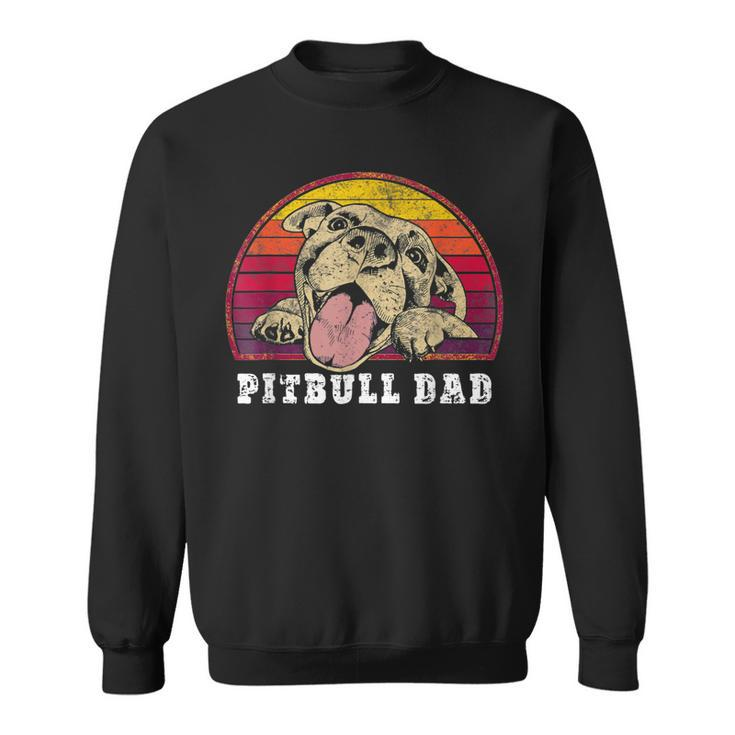 Mens Pitbull Dad Smiling Pittie On Vintage Sunset Pitbull Dad  Sweatshirt