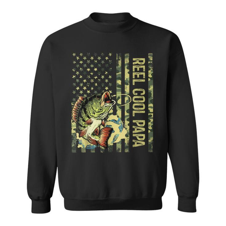 Mens Reel Cool Papa Camouflage American Flag Fathers Day  Sweatshirt