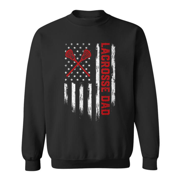 Mens Retro Vintage Usa American Flag Lacrosse Dad Patriotic  Sweatshirt