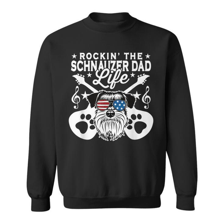 Mens Rockin The Schnauzer Dad Life Dog Lover Guitar Musician Men Women Sweatshirt Graphic Print Unisex