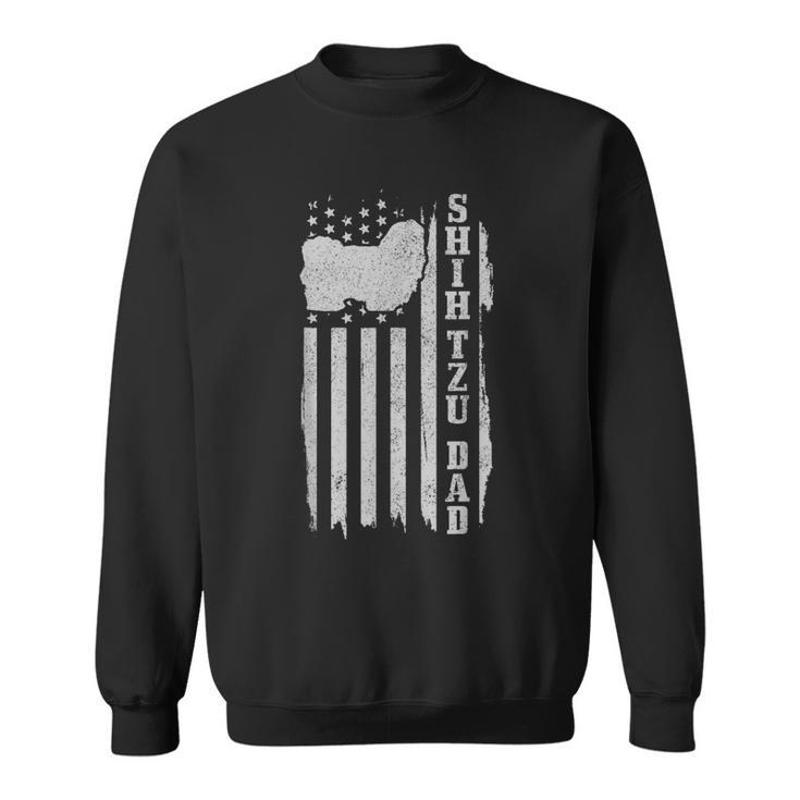 Mens Shih Tzu Dad American Flag Vintage Patriotic Shih Tzu Dog  Sweatshirt