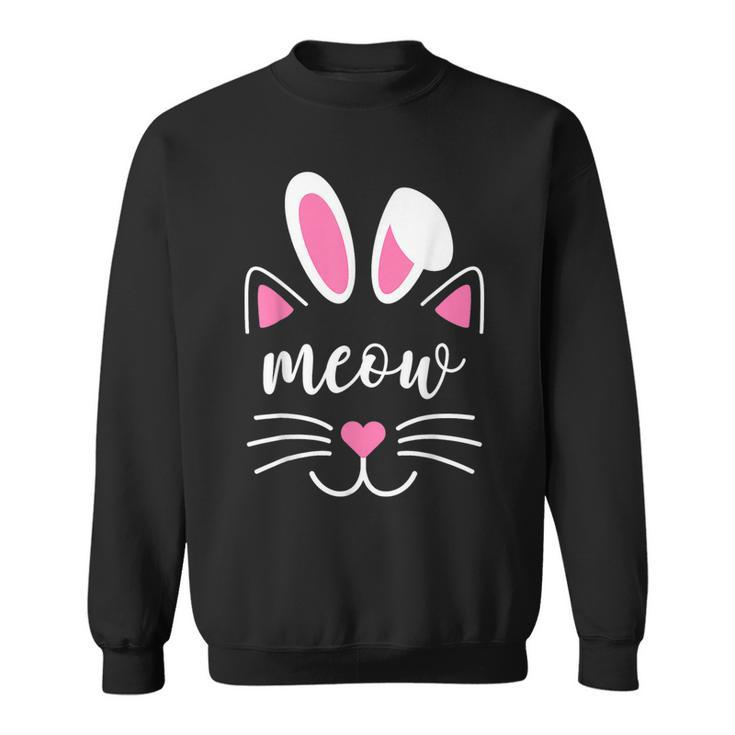 Meow Cat Face Easter Day Bunny Ears  Funny Cat Lover  Sweatshirt