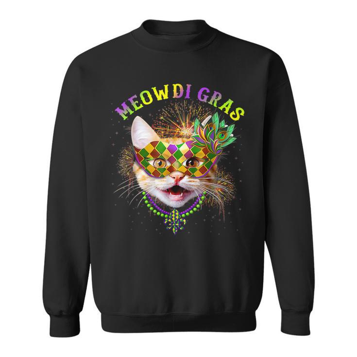 Meowdi Gras Kitten Cat Mask Beads Mardi Gras Carnival Sweatshirt