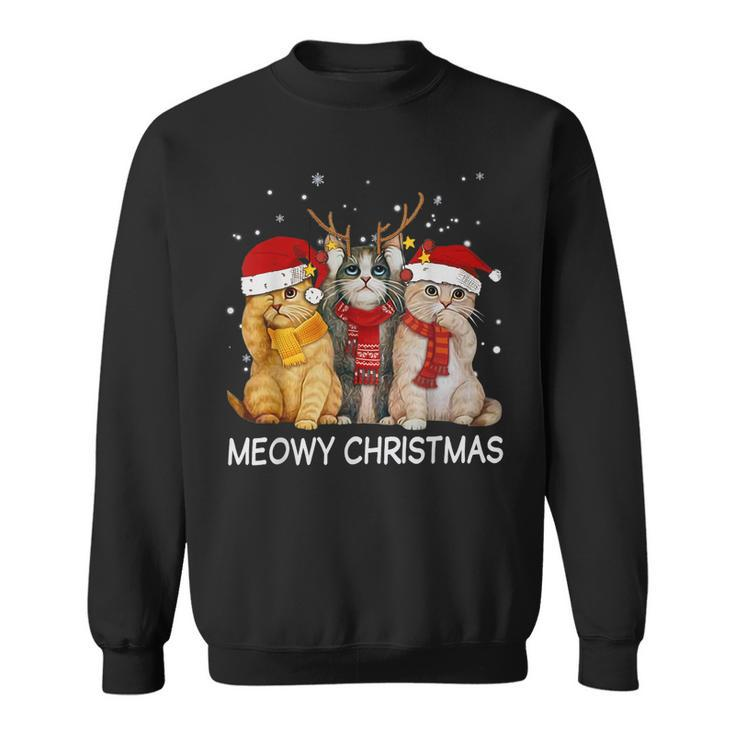 Meowy Christmas Funny Cat Christmas Tree Xmas Holidays  Men Women Sweatshirt Graphic Print Unisex