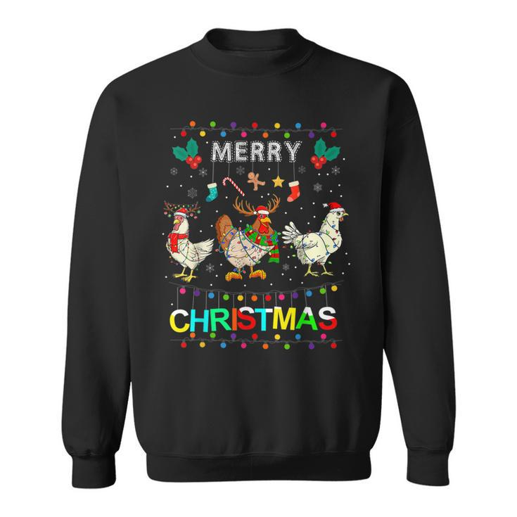 Merry Christmas Chicken Funny Christmas Lights Ugly Sweater  Men Women Sweatshirt Graphic Print Unisex
