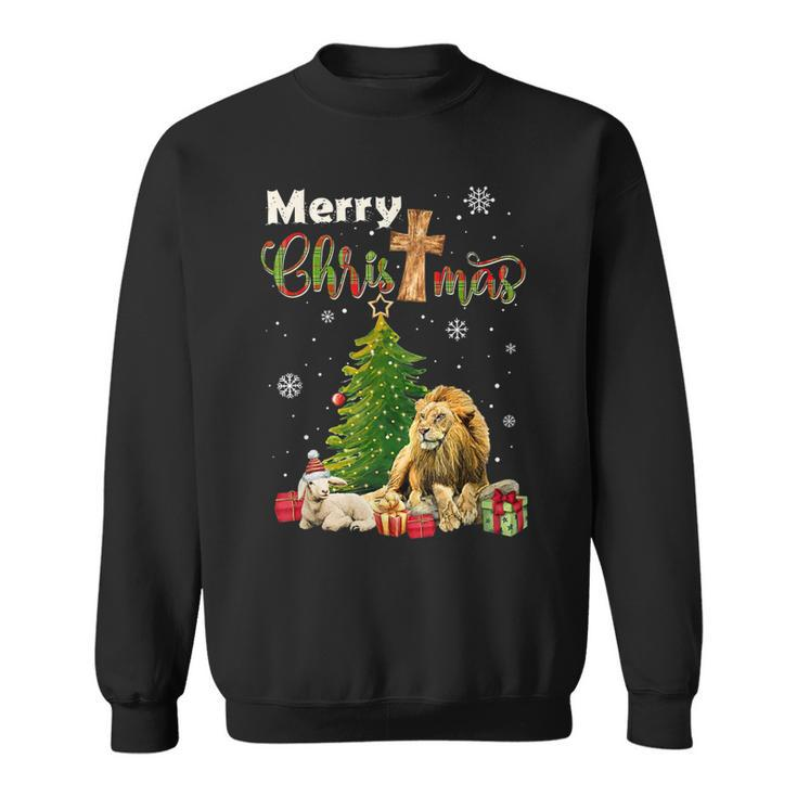 Merry Christmas Christian Lion Christmas Tree Xmas  Sweatshirt