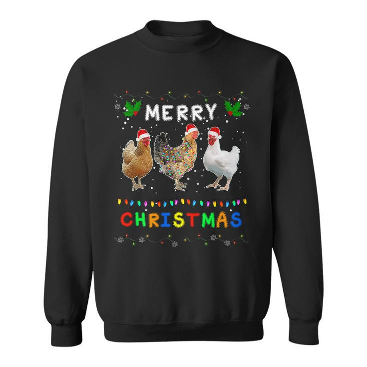 Merry Christmas Three Chickens Lights Funny Sweatshirt