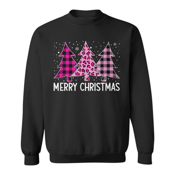 Women's Merry Christmas Tree Shirt - Buffalo Plaid & Leopard Print Raglan (Red)