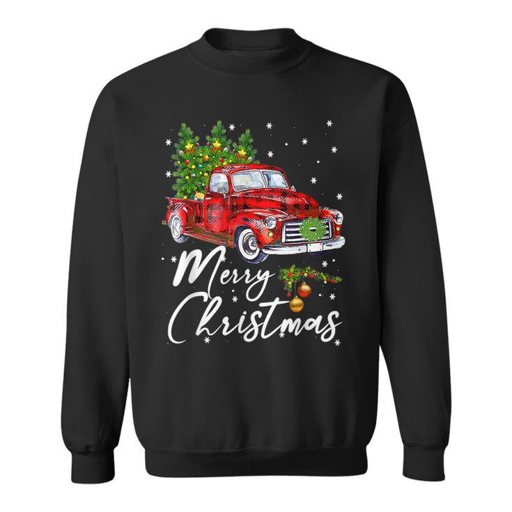 Merry Christmas Vintage Wagon Red Truck Pajama Family Party  Men Women Sweatshirt Graphic Print Unisex