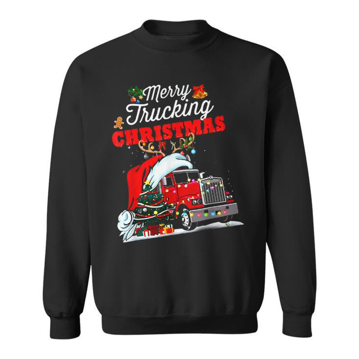 Merry Trucking Christmas Truck With Santa Hat  Men Women Sweatshirt Graphic Print Unisex