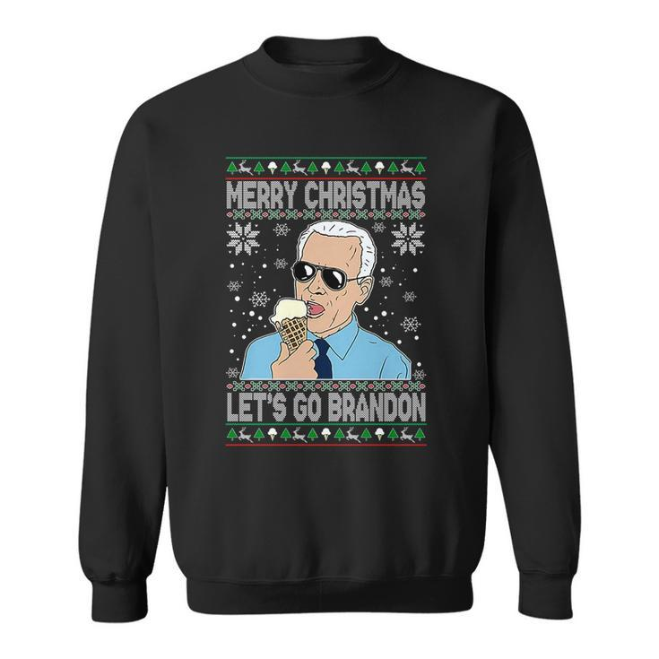 Merry Xmas Lets Go Brandon Ugly Christmas Sweater Ice Cream Sweatshirt