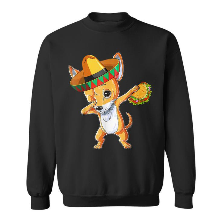 Mexican Chihuahua Dog Dabbing Sombrero Taco Cinco De Mayo  Sweatshirt