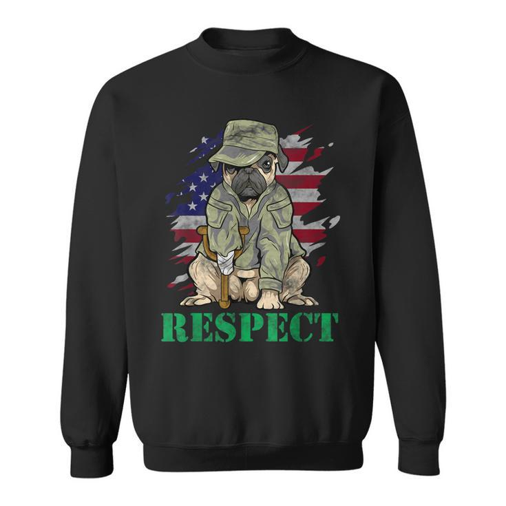 Military Pug Dog Veteran Us Army American Flag Men Women Sweatshirt Graphic Print Unisex