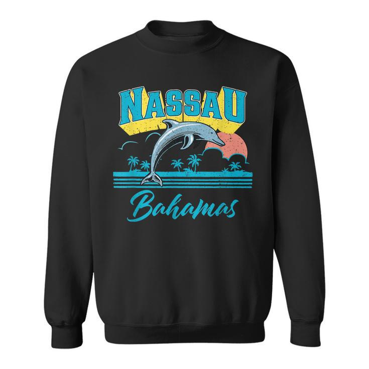 Nassau Bahamas Sunset Palm Tree Dolphin Retro Vacation Sweatshirt