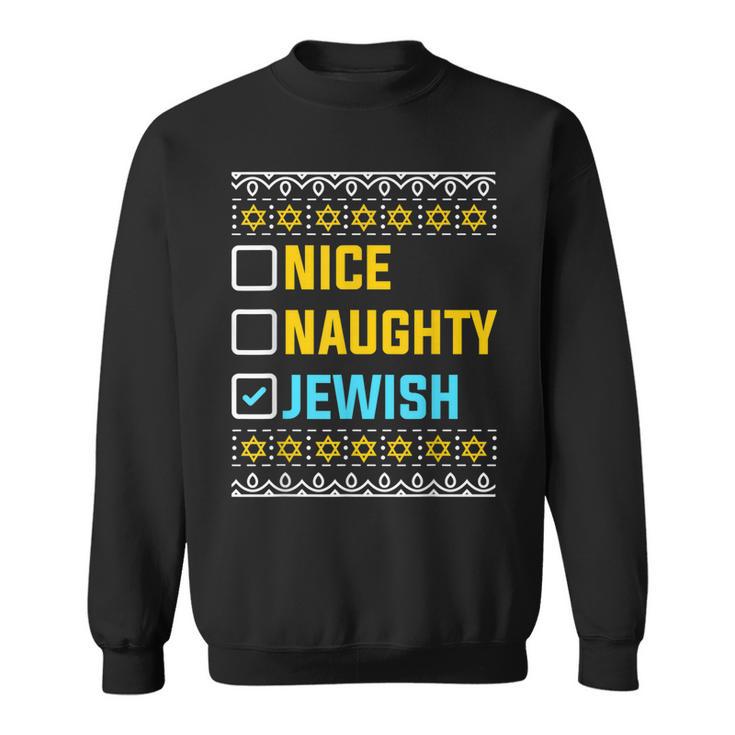 Nice Naughty Jewish Ugly Hanukkah Sweater Chanukah Jew Men Hoodie Graphic Print Hooded Sweatshirt Seseable UK