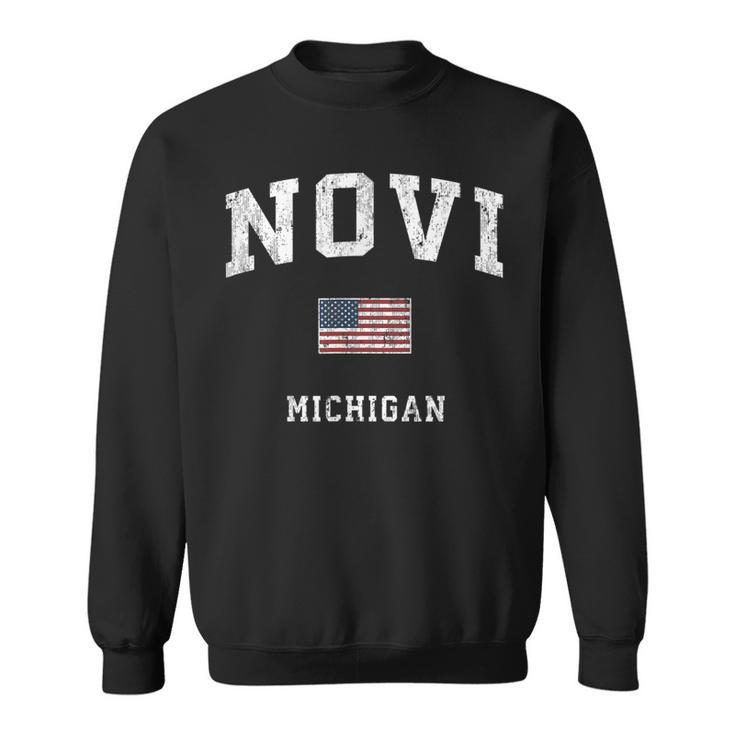 Novi Michigan Mi Vintage American Flag Sports Design  Men Women Sweatshirt Graphic Print Unisex