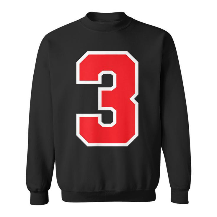 Number 3 Sports Jersey Birthday Age Lucky Number Red White  Men Women Sweatshirt Graphic Print Unisex