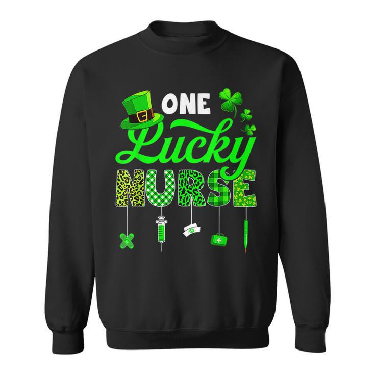 One Lucky Nurse St Patricks Day Shamrock Leopard Plaid Prem  Sweatshirt
