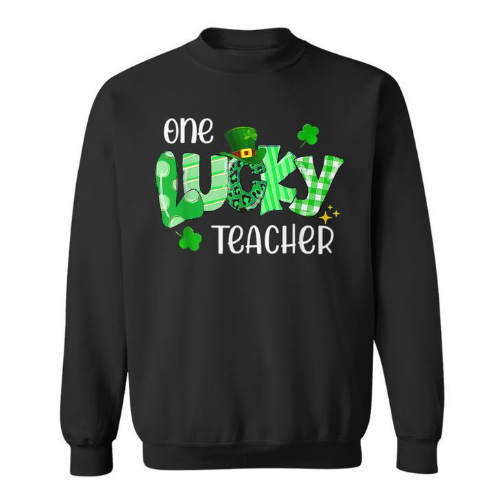 One Lucky Teacher Shamrock Clover Leopard St Patricks Day  Sweatshirt