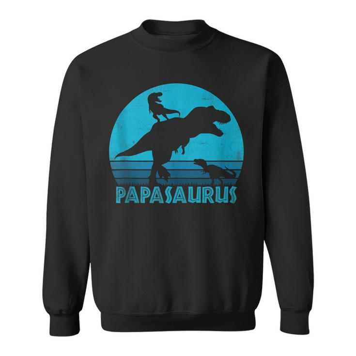 Papasaurus 2 Kids Vintage Retro Sunset Funny Gift For Dad  Sweatshirt