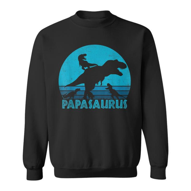 Papasaurus 3 Kids Vintage Retro Sunset Funny Gift For Dad  Sweatshirt