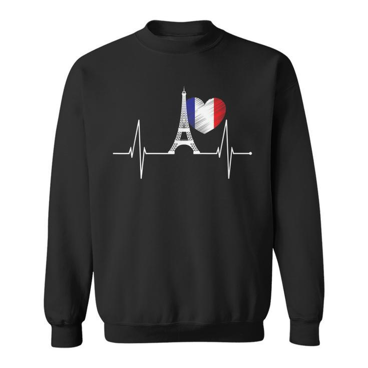 Paris Skyline Heartbeat French Flag Heart With Eiffel Tower Men Women Sweatshirt Graphic Print Unisex