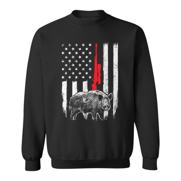 Patriotic American Usa Flag - Boar Hunting Wild Hog Hunter  Sweatshirt