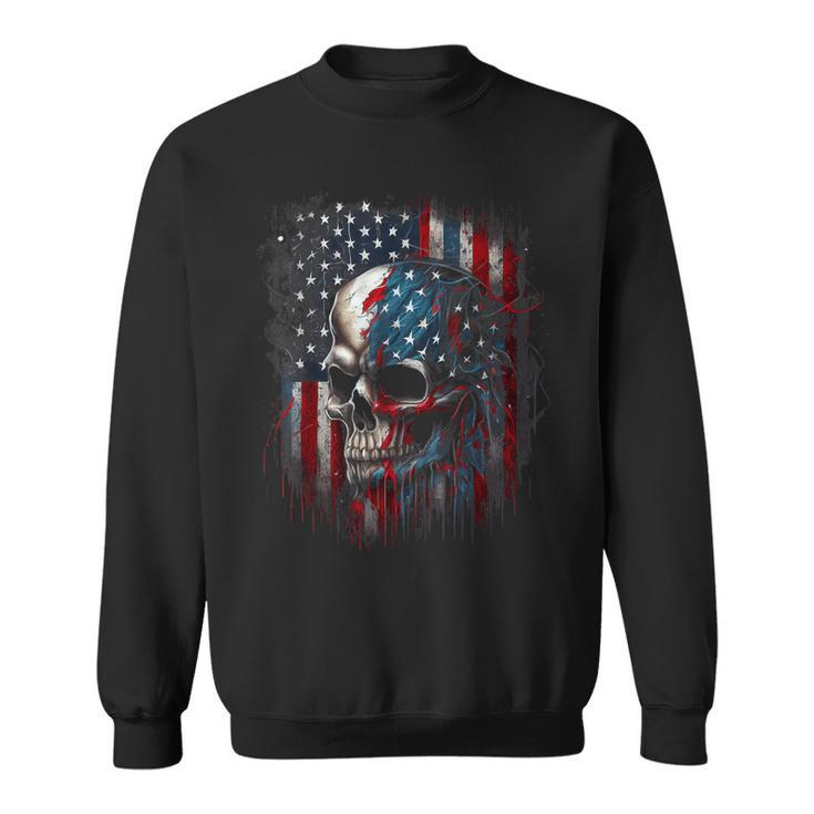 Patriotic Skull American Flag Gifts Graphic  Sweatshirt