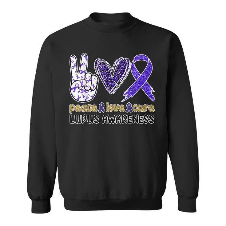 Peace Love Cure Lupus Awareness Purple Ribbon Lupus Support  Sweatshirt
