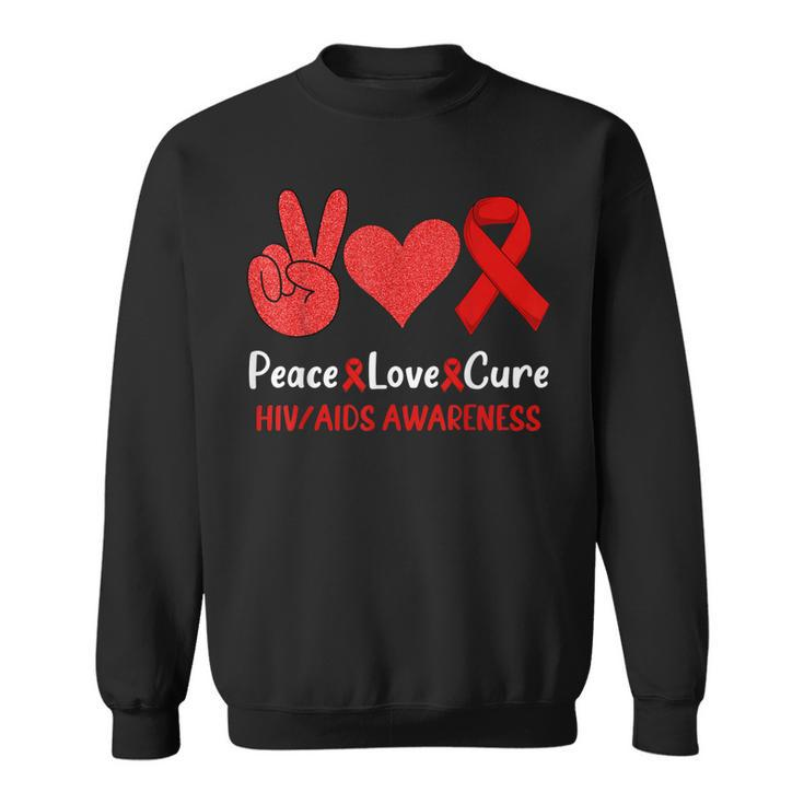 Peace Love Cure World Aids Day HivAids Awareness Men Women  Men Women Sweatshirt Graphic Print Unisex