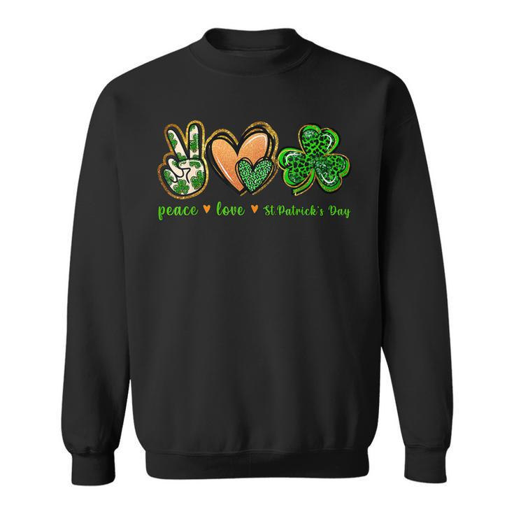 Peace Love St Patricks Day Leopard Lucky Shamrock  Sweatshirt