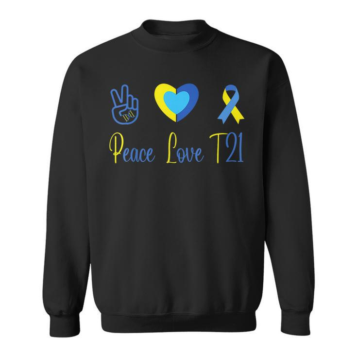 Peace Love T21 Blue Yellow World Down Syndrome Day 2023  Sweatshirt
